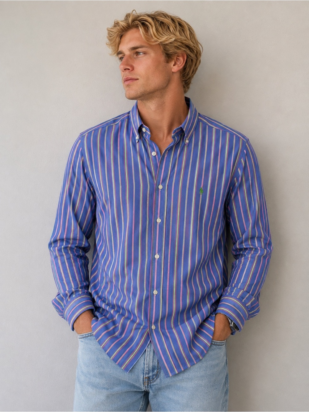Ralph Lauren Blue Striped Button-Down Dress Shirt